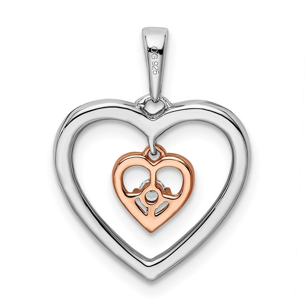 14k Two-Tone Gold White and Rose Double Heart Real Diamond Pendant