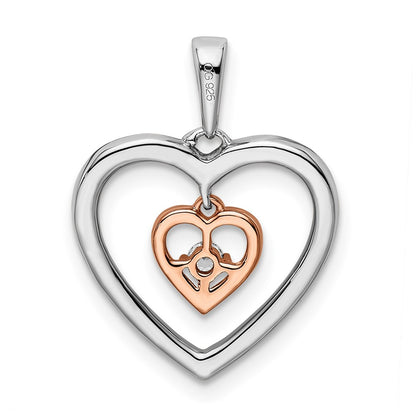 14k Two-Tone Gold White and Rose Double Heart Real Diamond Pendant