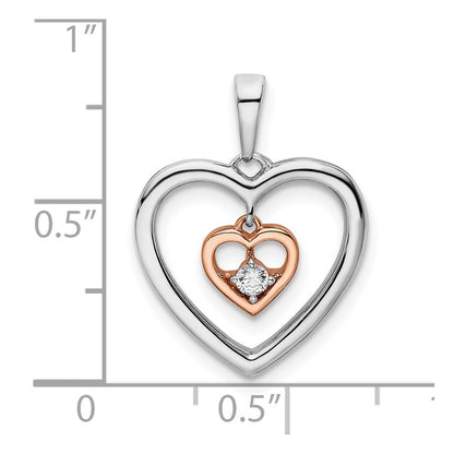 14k Two-Tone Gold White and Rose Double Heart Real Diamond Pendant