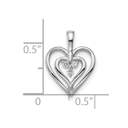 14k White Gold Polished Heart Real Diamond Pendant