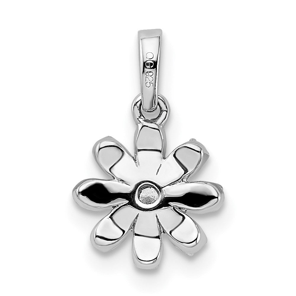 14k White Gold Polished Real Diamond Flower Pendant