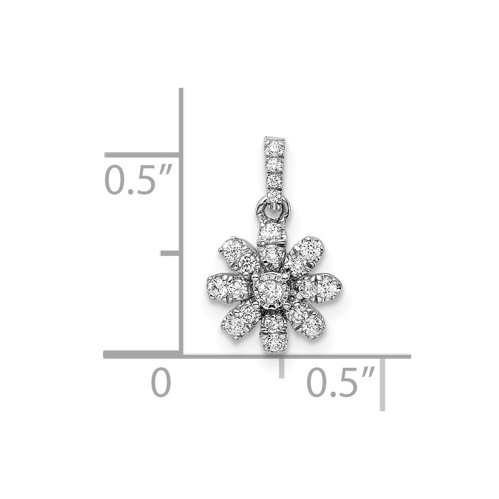 14k White Gold Polished Real Diamond Flower Pendant