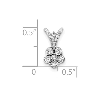 14k White Gold Polished Real Diamond Flower Pendant