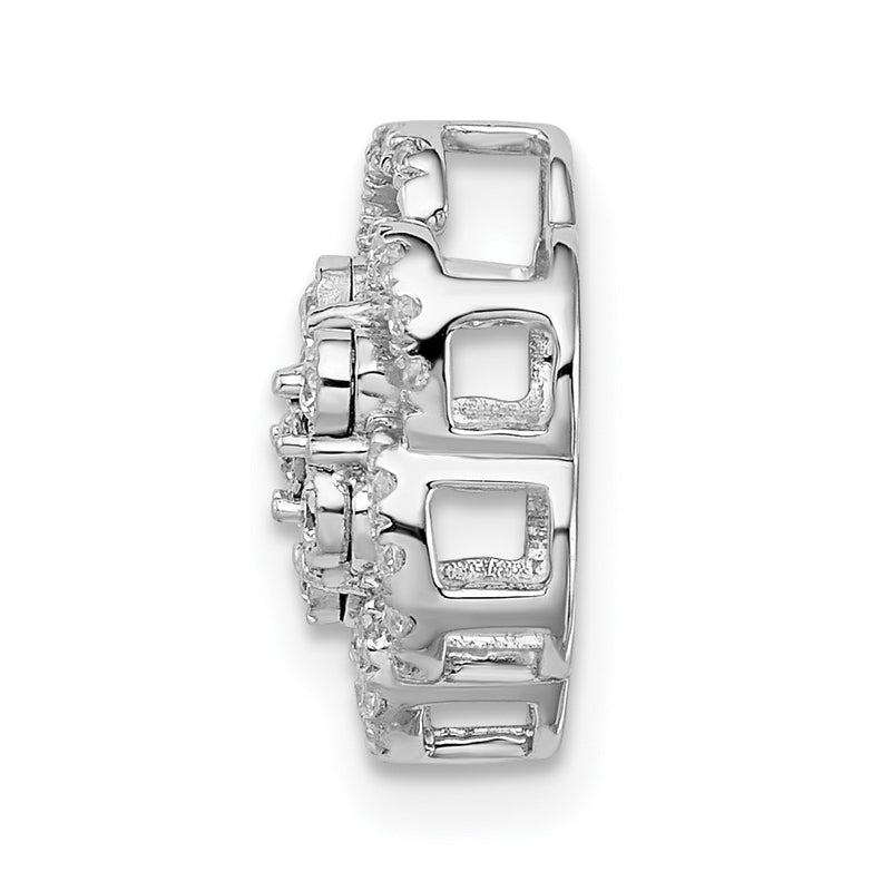 14k White Gold Polished Real Diamond Flower Chain Slide