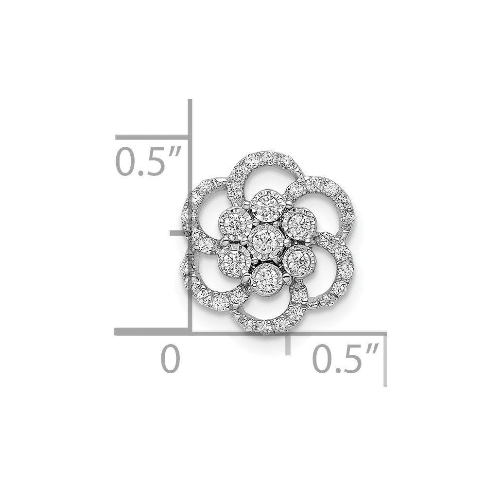 14k White Gold Polished Real Diamond Flower Chain Slide