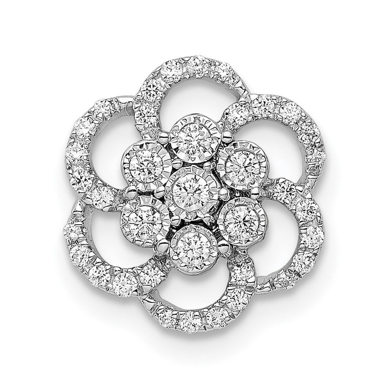 14k White Gold Polished Real Diamond Flower Chain Slide