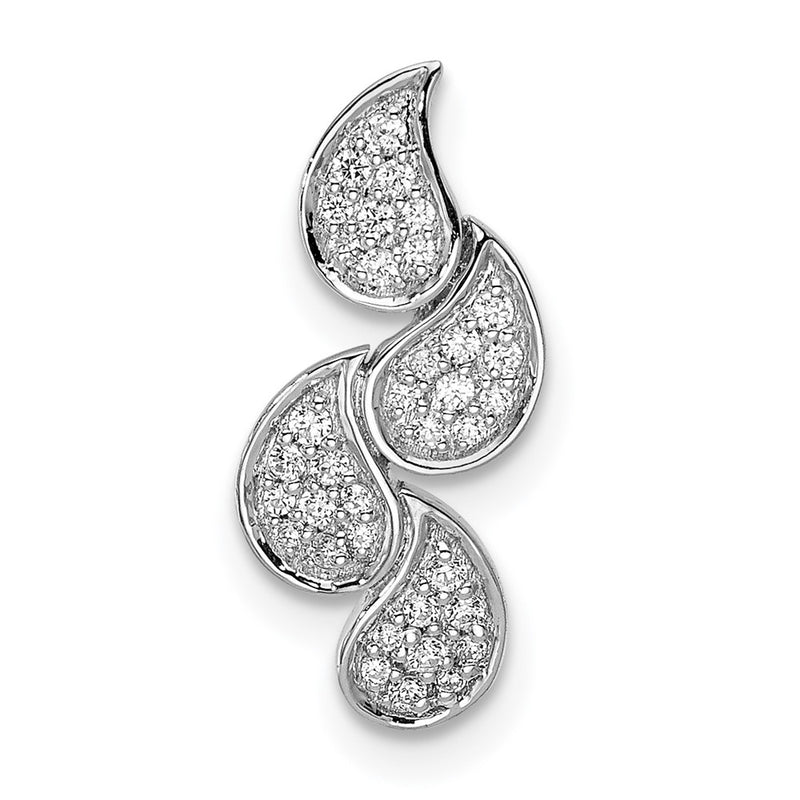 14k White Gold Polished Teardrop Real Diamond Chain Slide