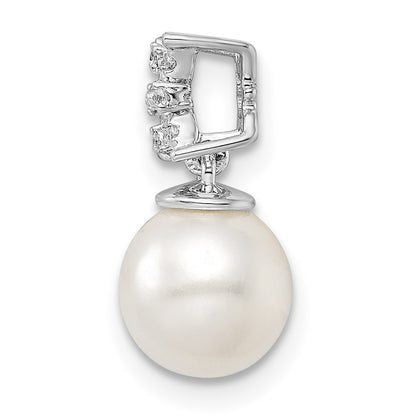14k White Gold Freshwater Cultured Pearl & Real Diamond Chain Slide
