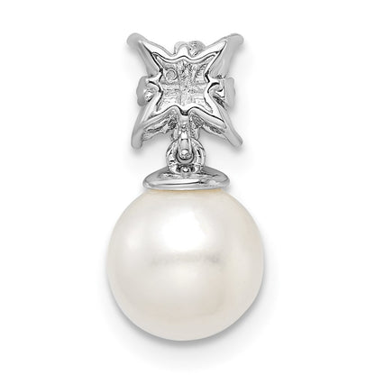 14k White Gold Freshwater Cultured Pearl & Real Diamond Chain Slide