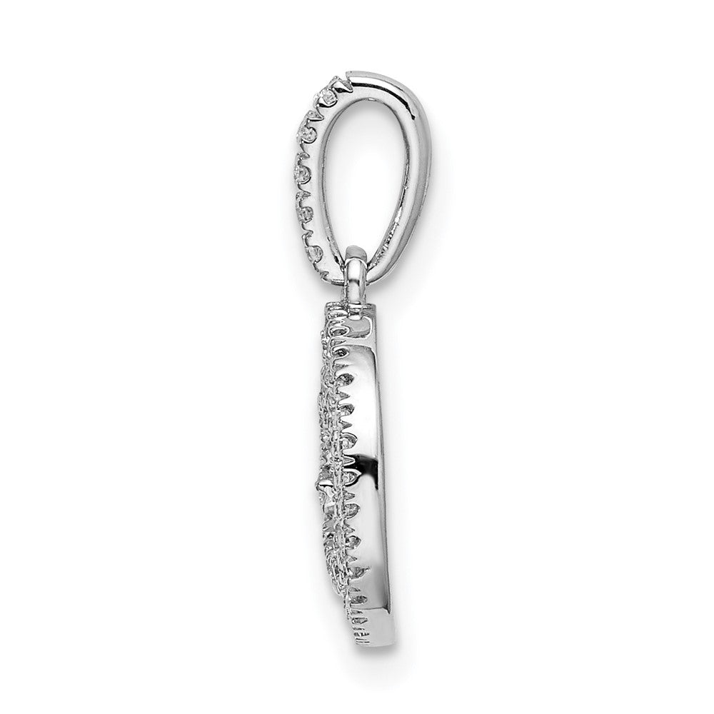 14k White Gold Circle Swirl Real Diamond Pendant