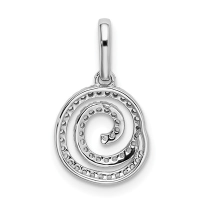 14k White Gold Circle Swirl Real Diamond Pendant