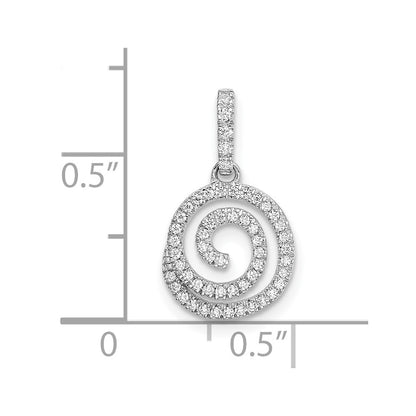 14k White Gold Circle Swirl Real Diamond Pendant