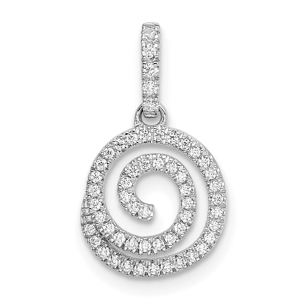 14k White Gold Circle Swirl Real Diamond Pendant