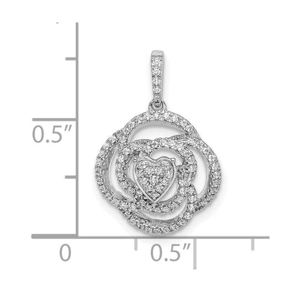 14k White Gold Floral Real Diamond Pendant
