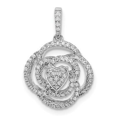 14k White Gold Floral Real Diamond Pendant