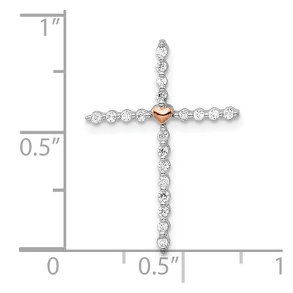 14k Two-Tone Gold White & Rose Real Diamond Cross Chain Slide