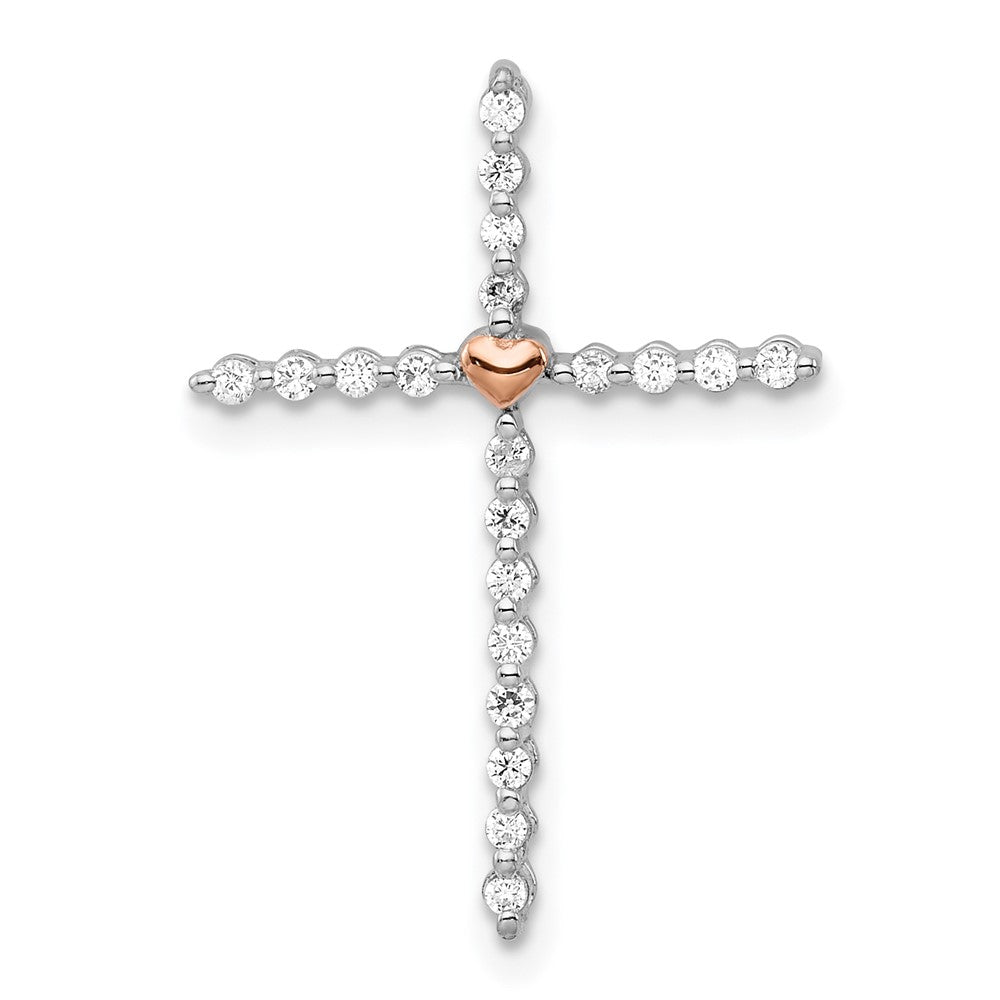 14k Two-Tone Gold White & Rose Real Diamond Cross Chain Slide