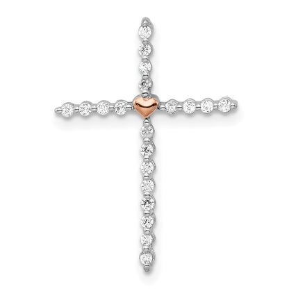 14k Two-Tone Gold White & Rose Real Diamond Cross Chain Slide