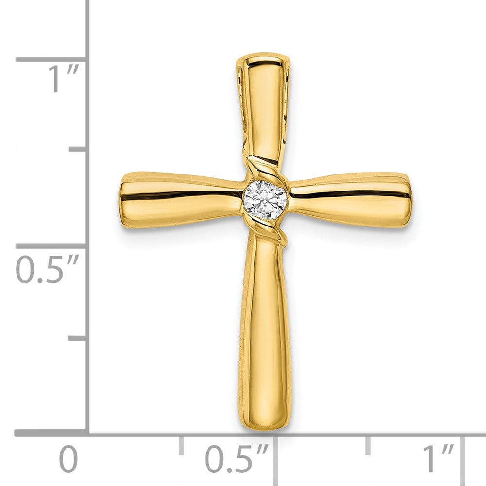 14K Yellow Gold Polished Real Diamond Cross Chain Slide