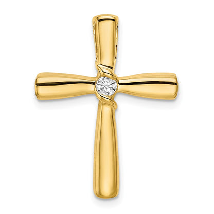 14K Yellow Gold Polished Real Diamond Cross Chain Slide