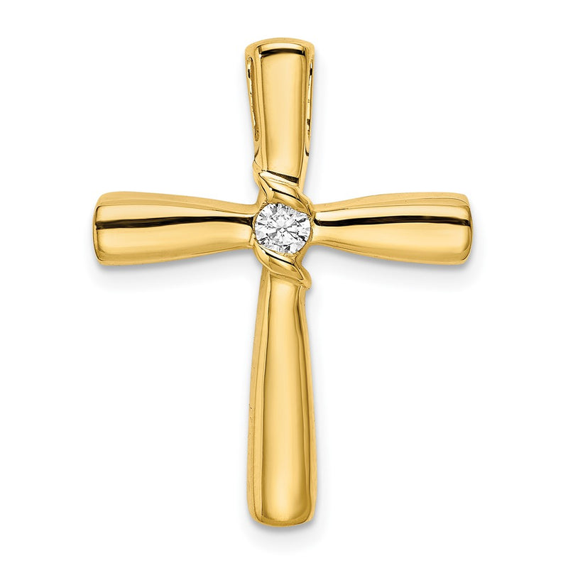 14K Yellow Gold Polished Real Diamond Cross Chain Slide