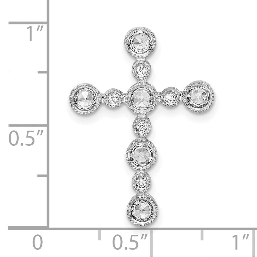 14k White Gold Bezel Real Diamond Cross Chain Slide