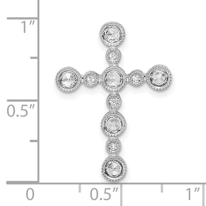 14k White Gold Bezel Real Diamond Cross Chain Slide