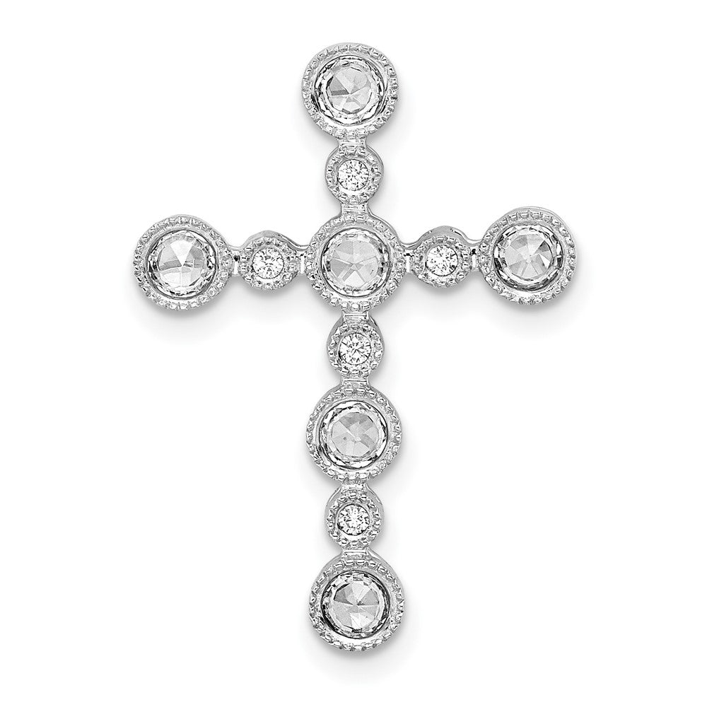 14k White Gold Bezel Real Diamond Cross Chain Slide