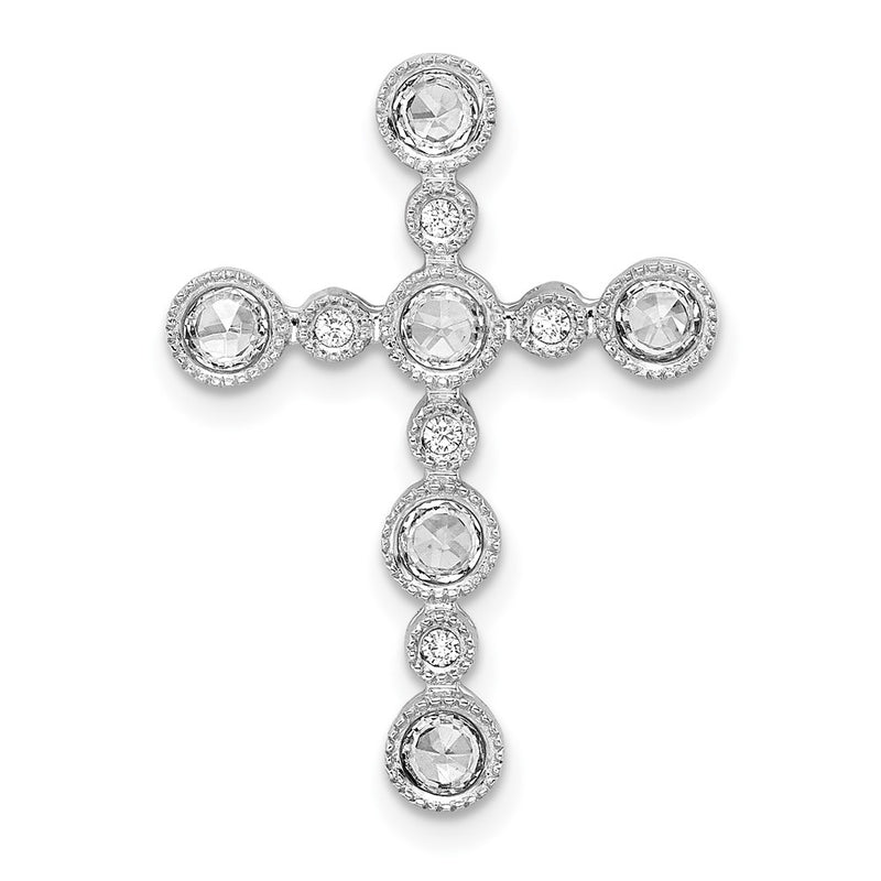 14k White Gold Bezel Real Diamond Cross Chain Slide