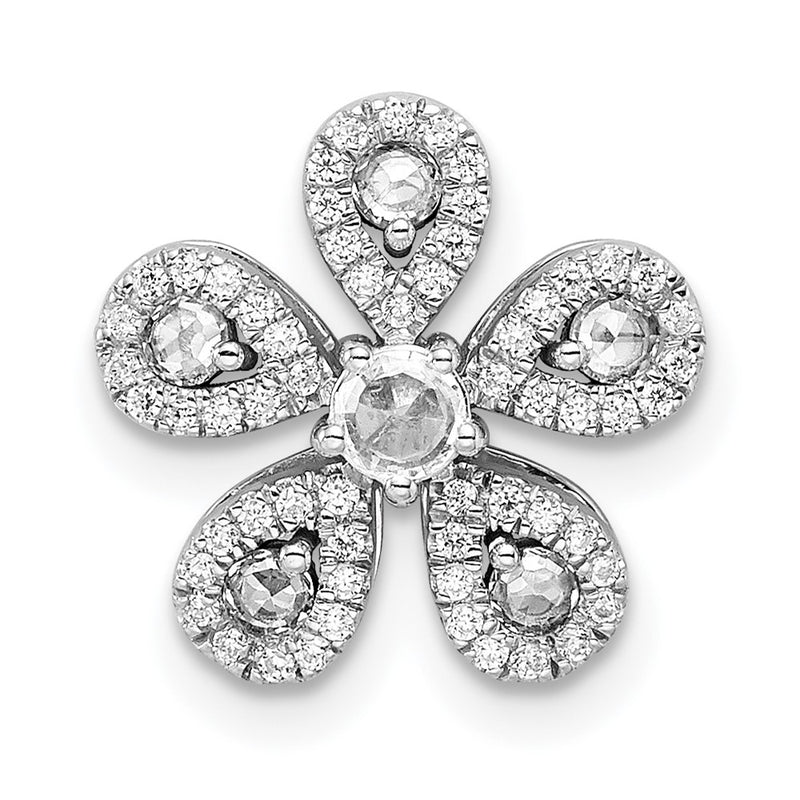14k White Gold Real Diamond Flower Chain Slide