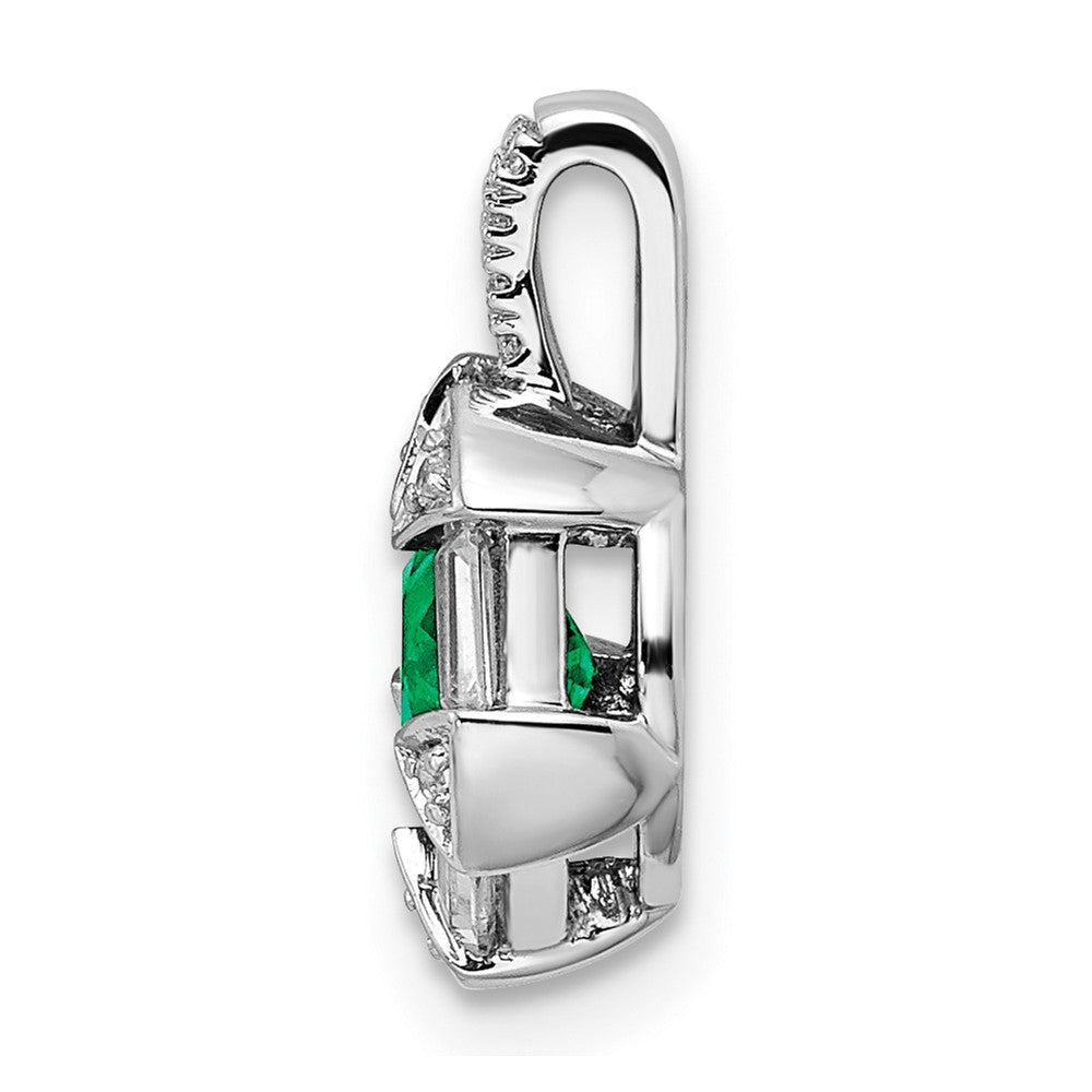 14k White Gold Emerald and Real Diamond Chain Slide
