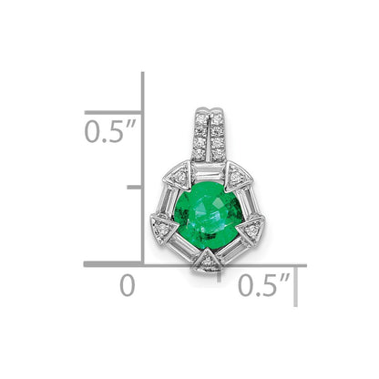 14k White Gold Emerald and Real Diamond Chain Slide