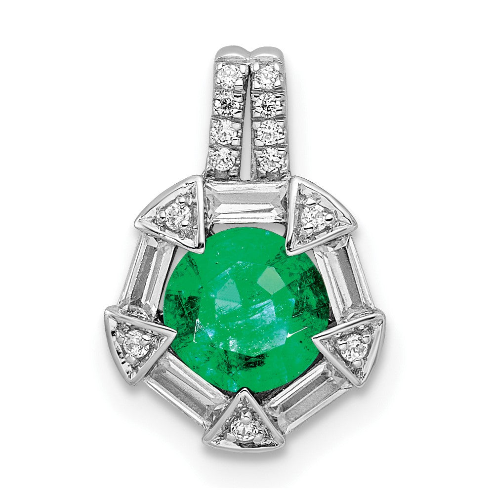 14k White Gold Emerald and Real Diamond Chain Slide