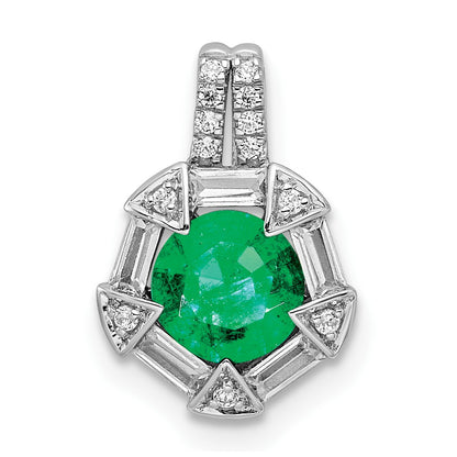 14k White Gold Emerald and Real Diamond Chain Slide