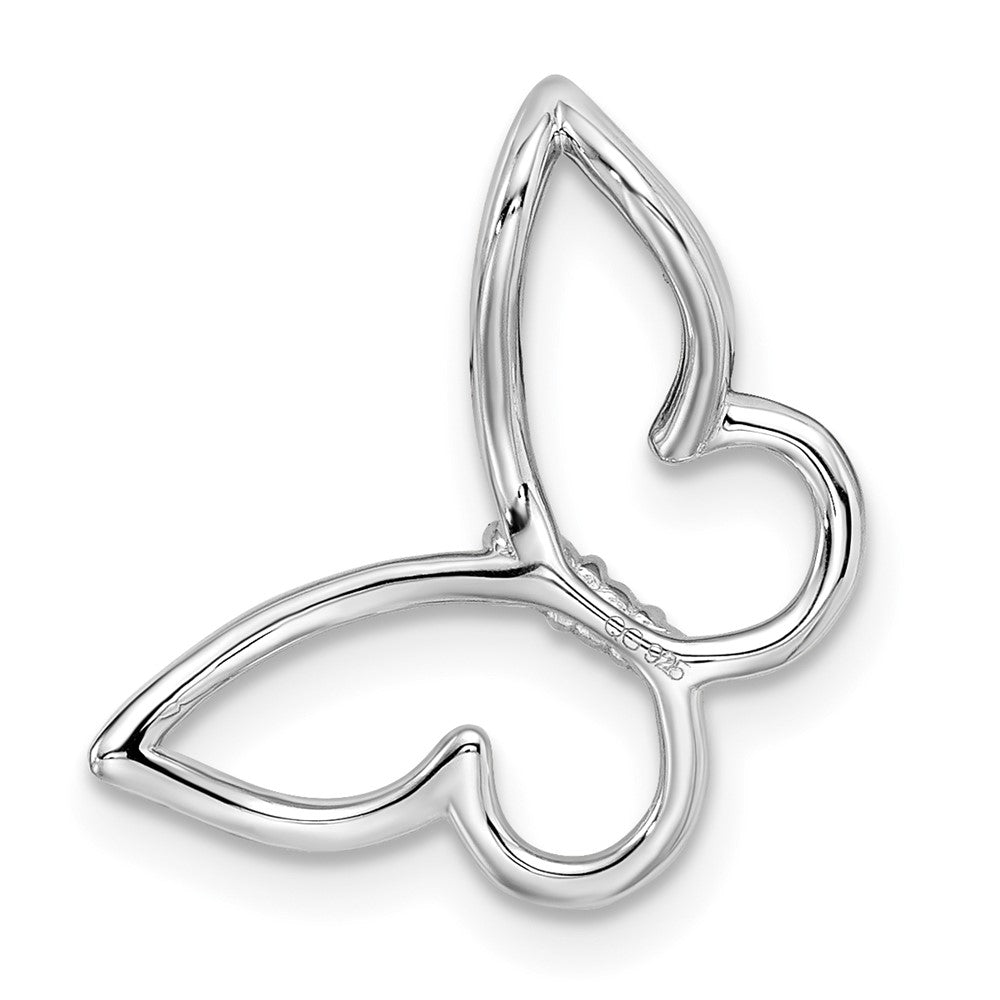 14k White Gold Polished Butterfly Real Diamond Chain Slide