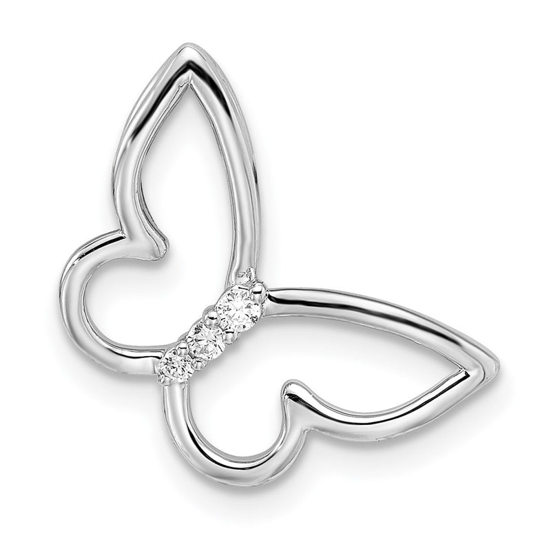 14k White Gold Polished Butterfly Real Diamond Chain Slide