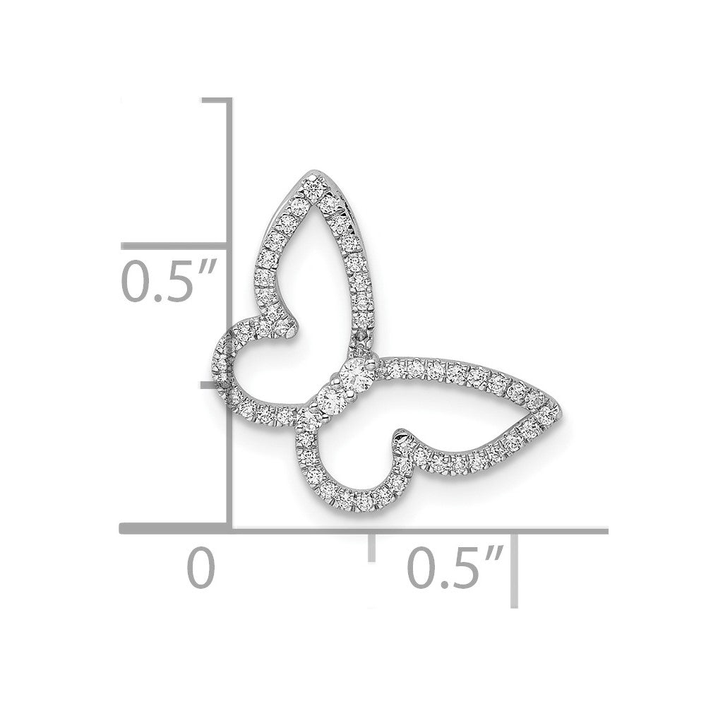 14k White Gold Polished Butterfly Real Diamond Chain Slide