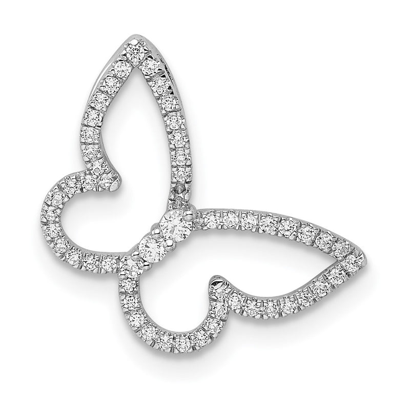 14k White Gold Polished Butterfly Real Diamond Chain Slide