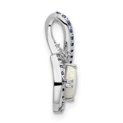 14k White Gold Blue Topaz/Opal & Real Diamond Chain Slide