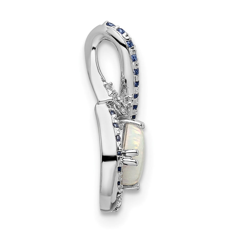 14k White Gold Blue Topaz/Opal & Real Diamond Chain Slide