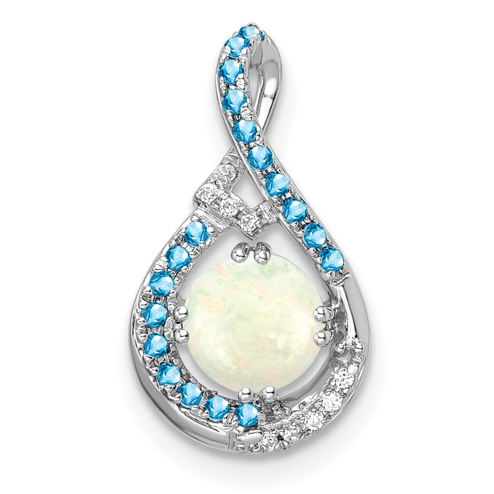 14k White Gold Blue Topaz/Opal & Real Diamond Chain Slide