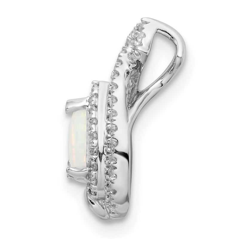 14k White Gold Polished Pear Opal & Real Diamond Chain Slide