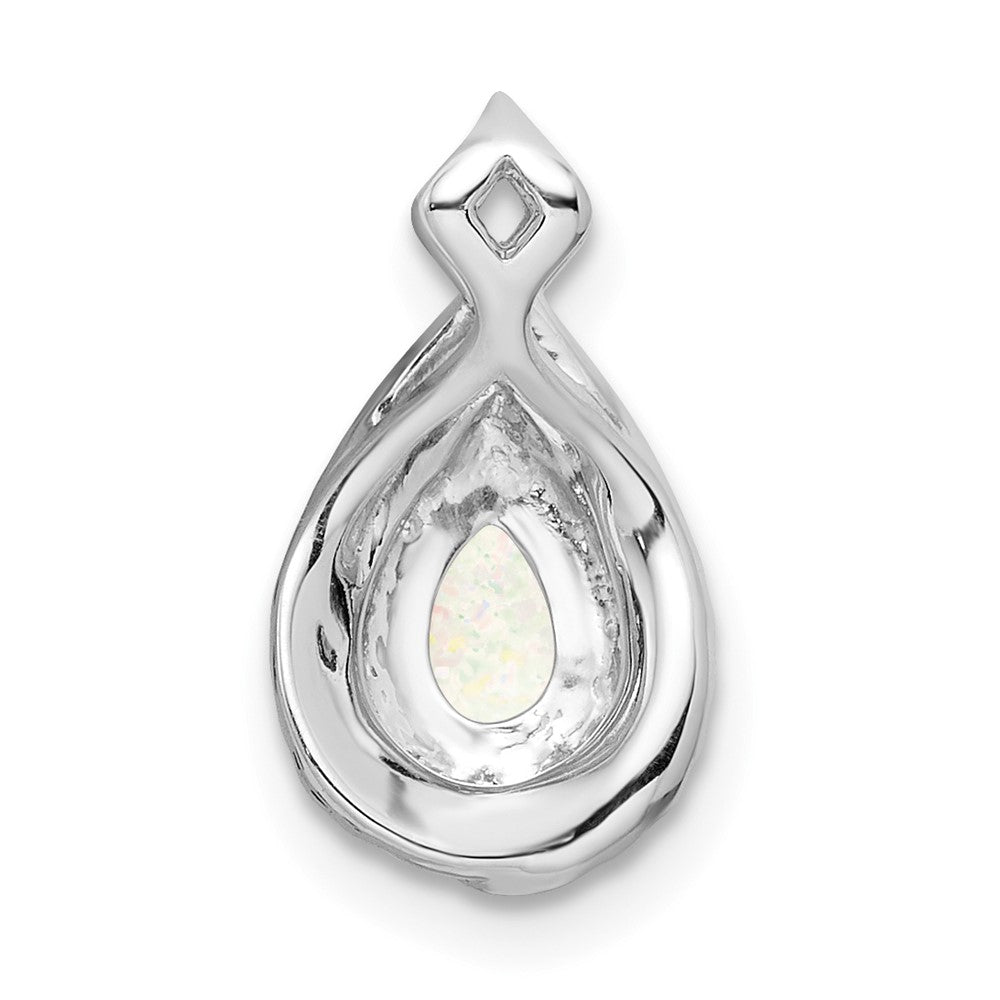 14k White Gold Polished Pear Opal & Real Diamond Chain Slide