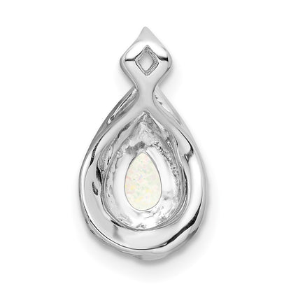 14k White Gold Polished Pear Opal & Real Diamond Chain Slide