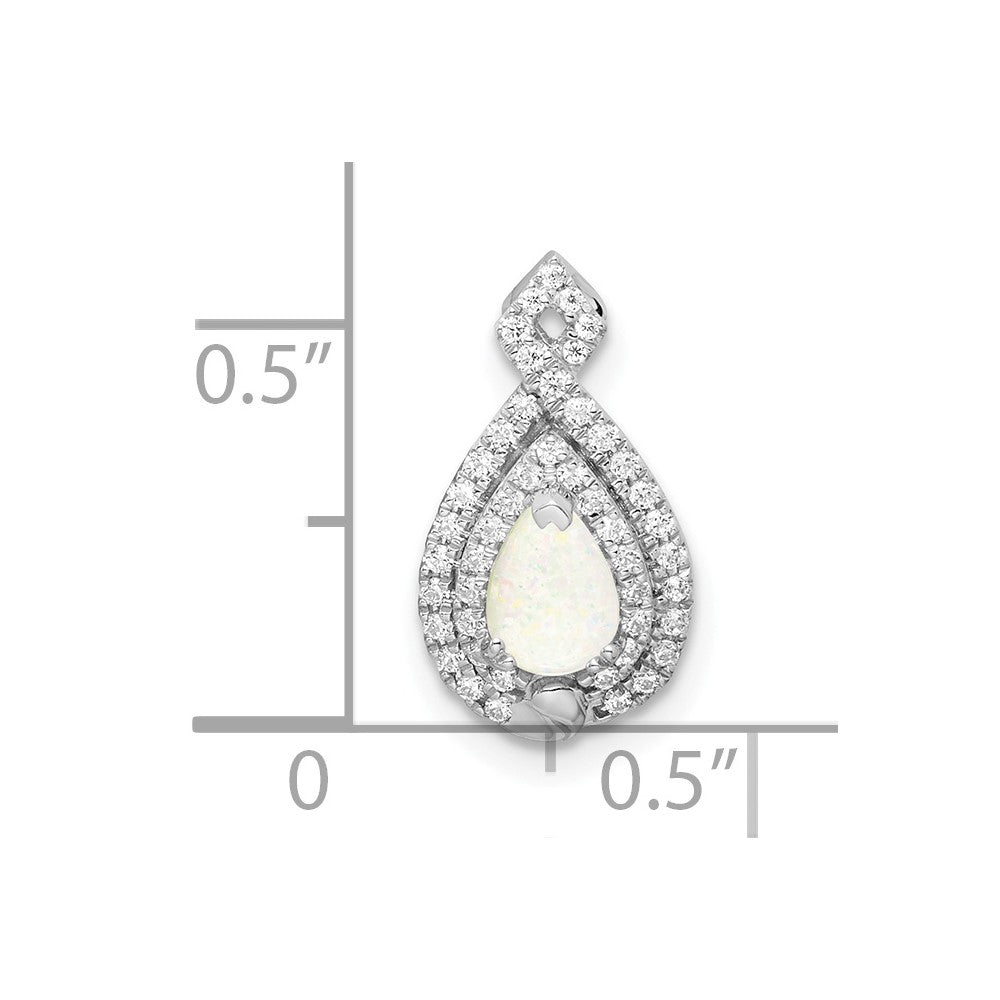 14k White Gold Polished Pear Opal & Real Diamond Chain Slide