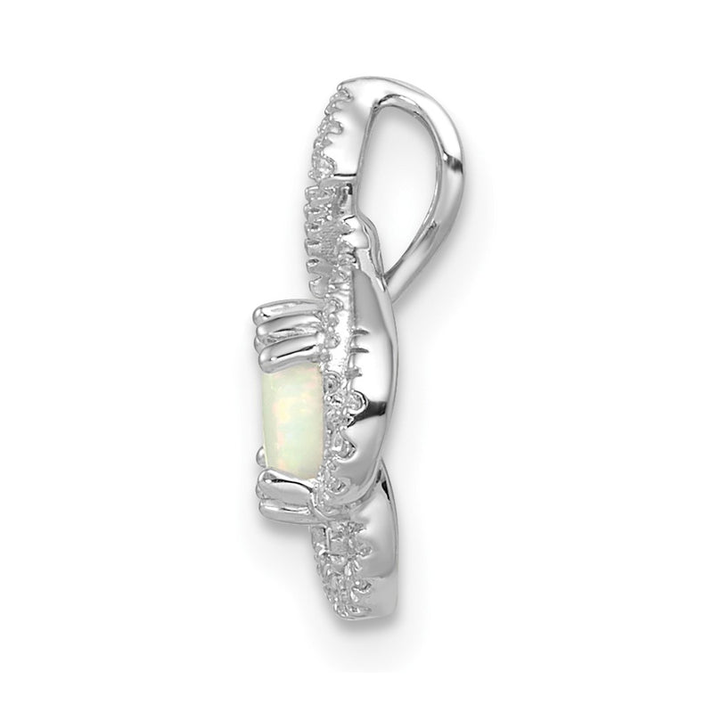 14k White Gold Polished Oval Opal & Real Diamond Vintage Chain Slide