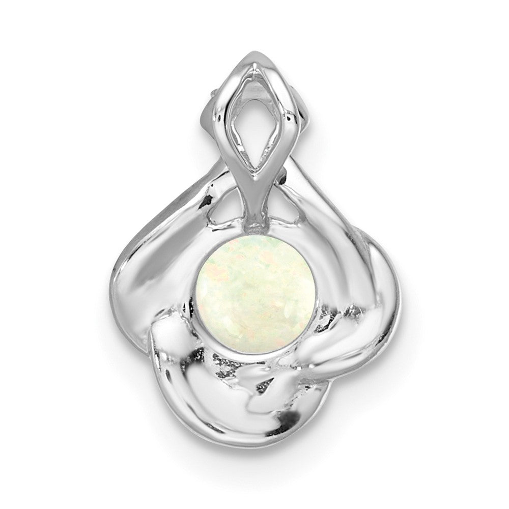 14k White Gold Polished Oval Opal & Real Diamond Vintage Chain Slide