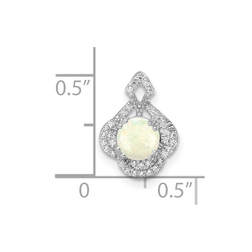 14k White Gold Polished Oval Opal & Real Diamond Vintage Chain Slide