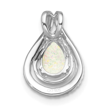 14k White Gold Polished Pear Opal & Real Diamond Chain Slide