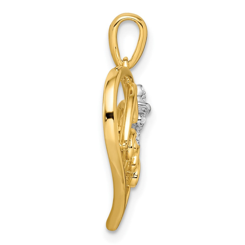 14k Two-Tone Gold Polished Heart with Bow Real Diamond Pendant